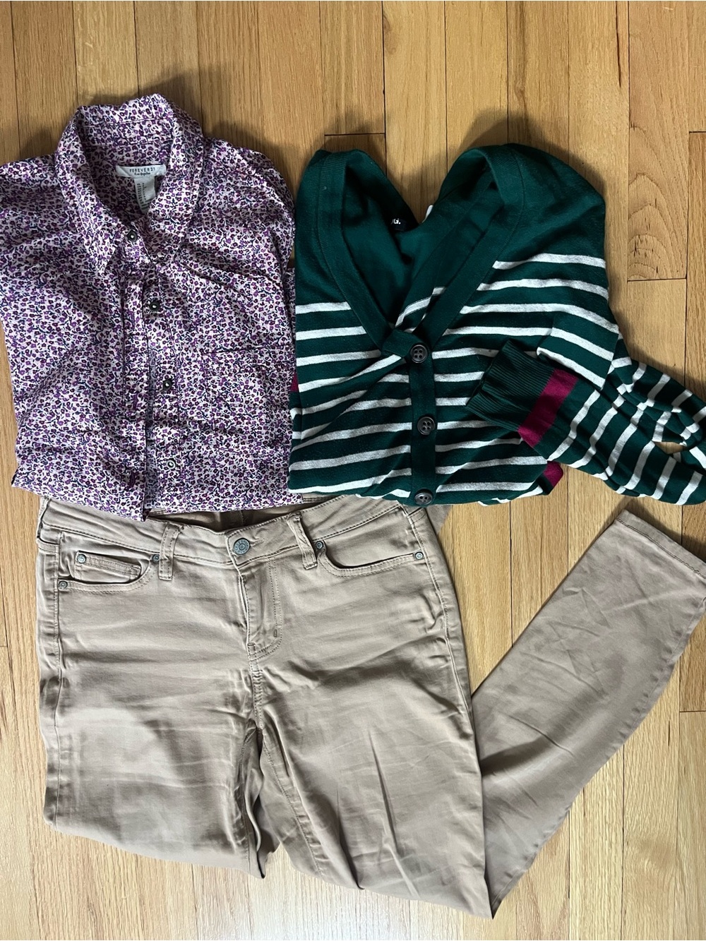 BUNDLE - Beige Straight Leg Pants with cute spring / summer tops